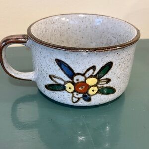 Vintage 1970s Otagiri Speckled Stoneware Floral Soup Mug